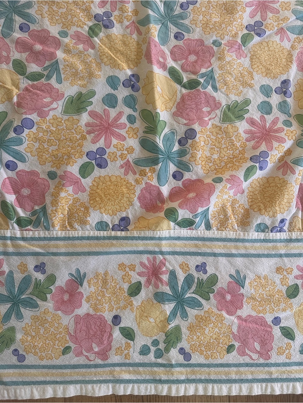 Large Pastel Floral Cotton tablecloth - Pink, Yellow, Green & Blue